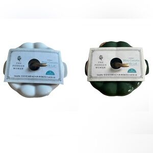 Pioneer Woman Pumpkin Mini Cocotte Set Stoneware White & Green